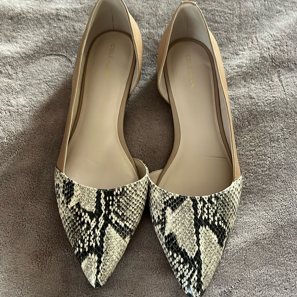 Cole Haan Snakeskin Print Pointy Flats 10